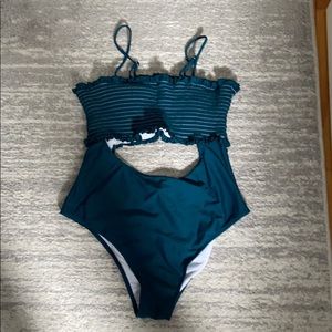 Blue One Piece Cutout.l Bathing Suit